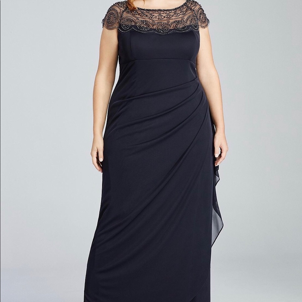 David’s Bridal Cap Sleeve Beaded Navy Blue dress
